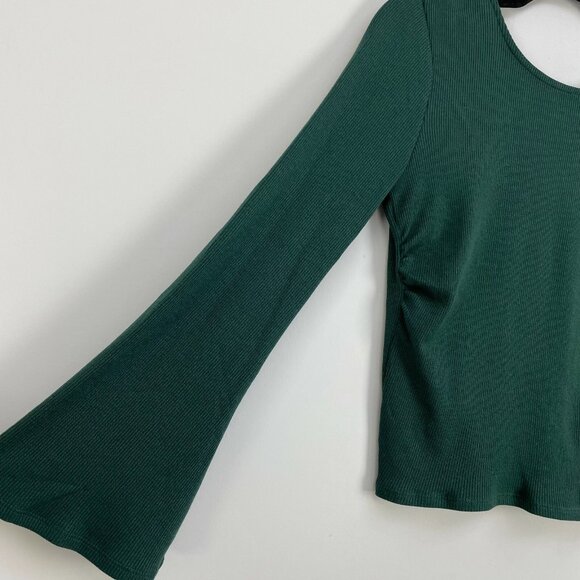 REVOLVE Lover+Friends Womens Small Green Ribbed Open Back Knit Top Bell Sleeve - Picture 9 of 13